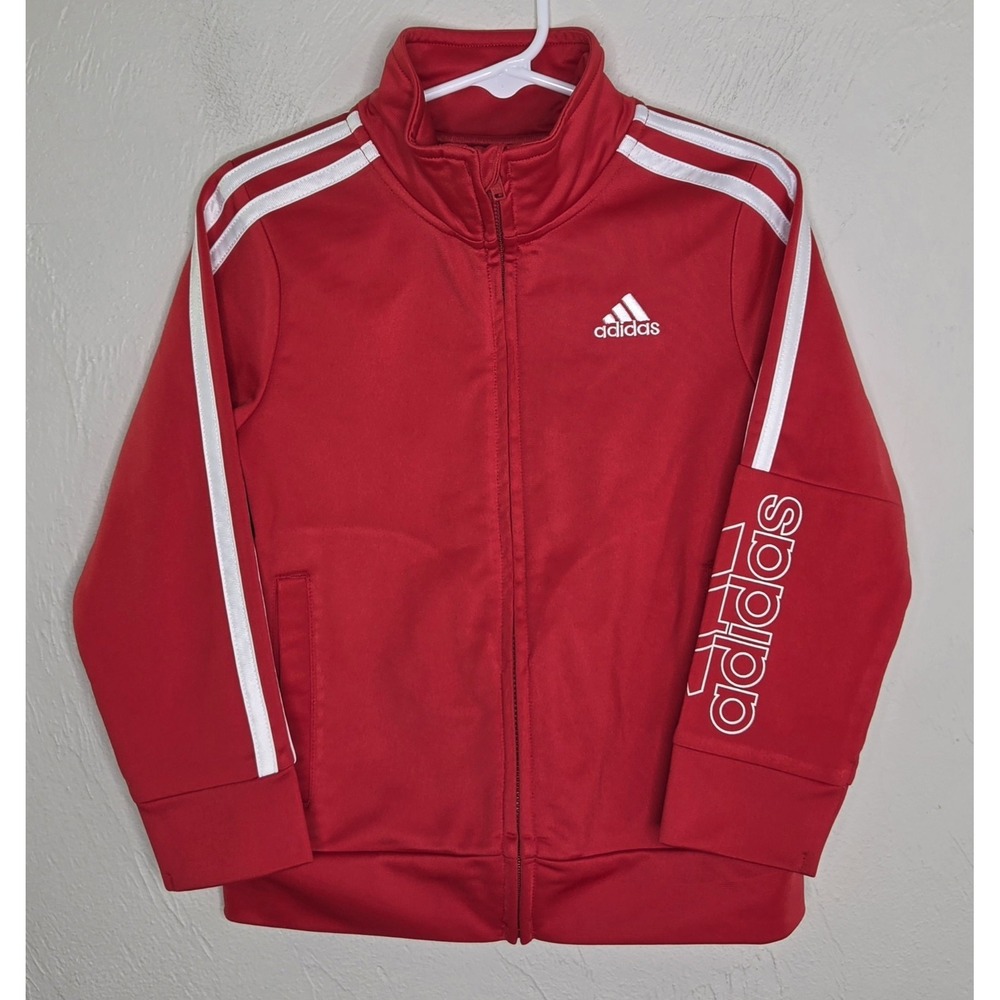 Adidas Kids Red Full Zip Up Jacket Size 4 Unisex Long Sleeve Logo Athletic Track